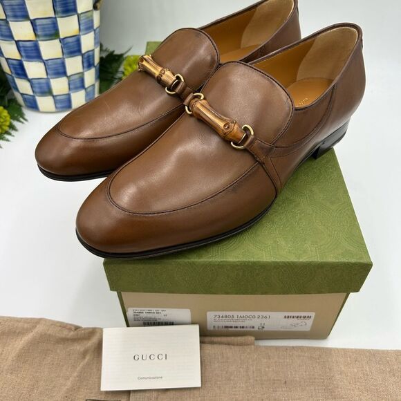 Men’s Gucci, bamboo horse bit leather loafers size 11 fits 11.5 US made in Italy - Picture 3 of 11
